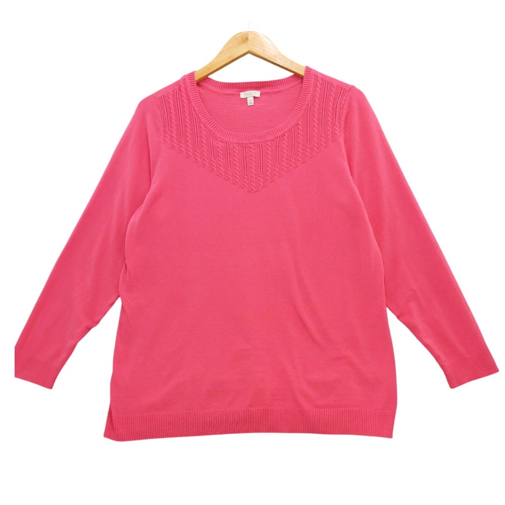 Talbots Plus Size 1X Pink‎ Sweater Cable Knit Crew Neck Long Sleeve Casual
